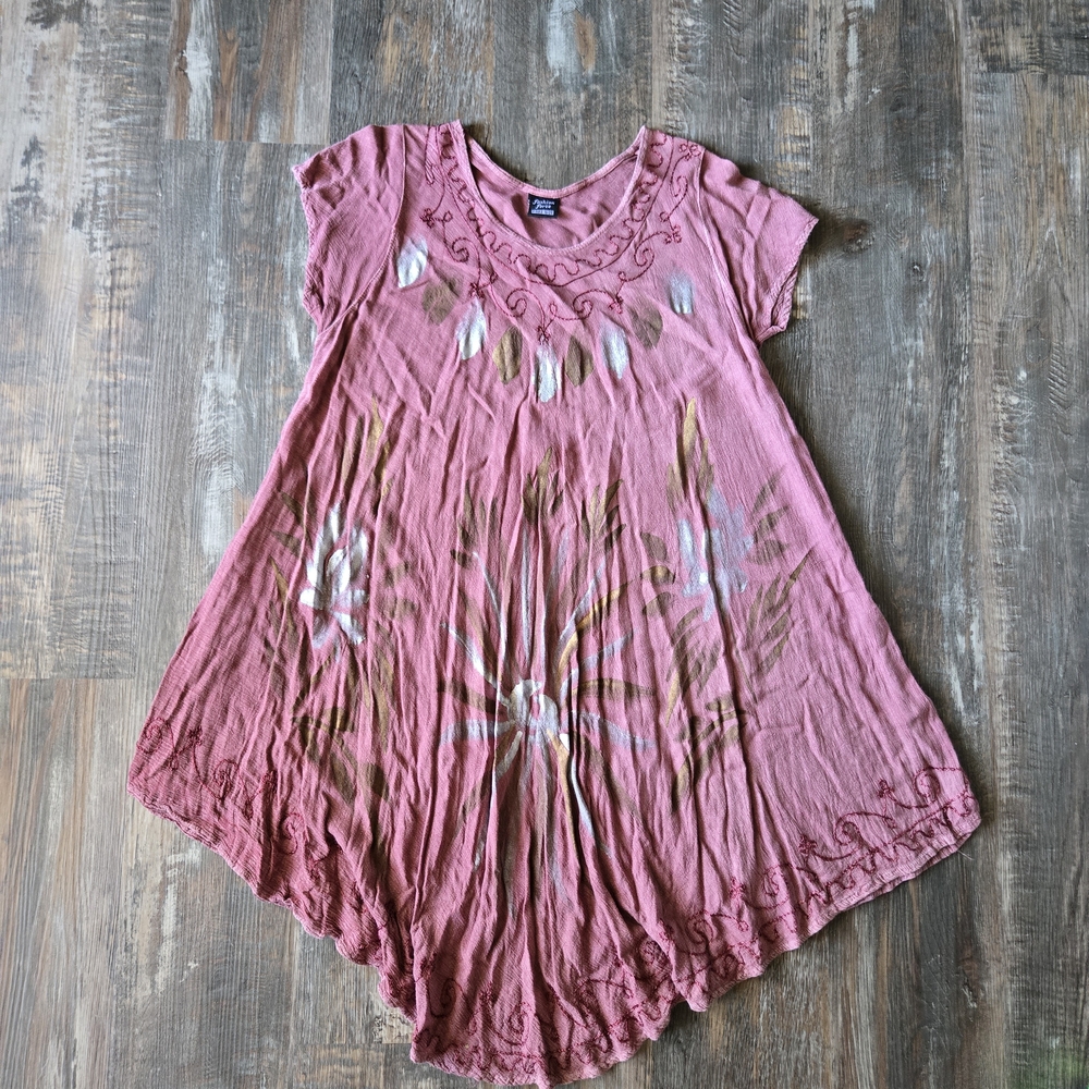 Boho Oversized Cozy Asymmetrical Dress Mauve Cotton Made In India Free Size